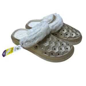Joybees Varsity Lined Active Clog Sandals Gold Glitter Women's 11 New With Tags